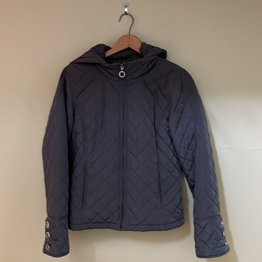 Calvin Klein | Quilted detachable-hood jacket | Titanium | Size L